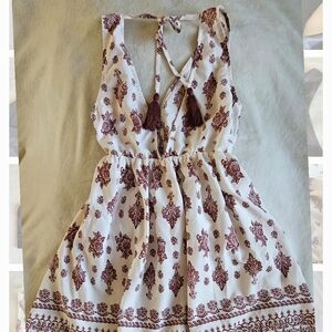 Elegant White and Brown Midi Dress